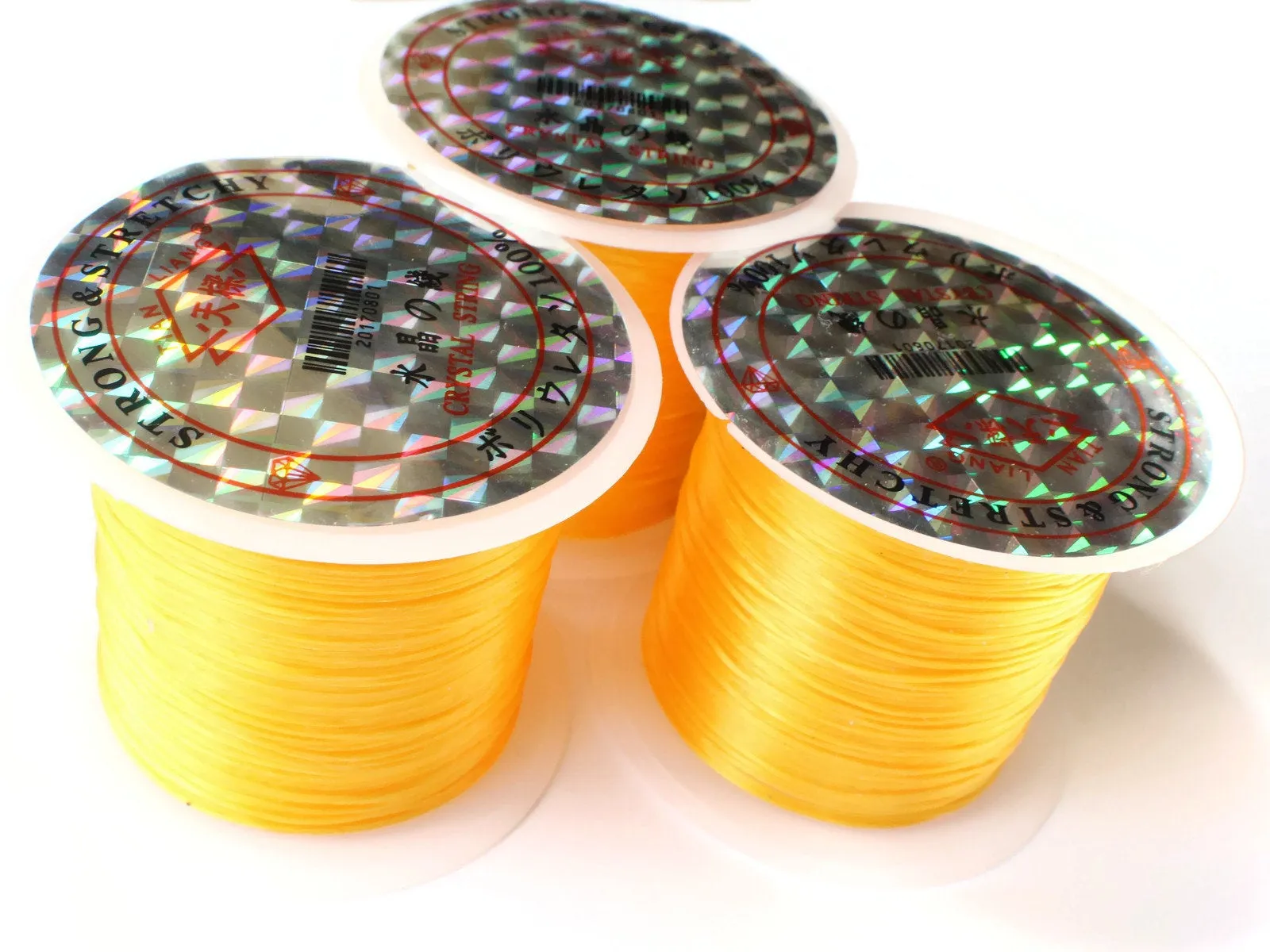 3 Rolls Thread Golden Yellow Elastic Cord 0.8mm Elastic Thread 10 Meters per roll