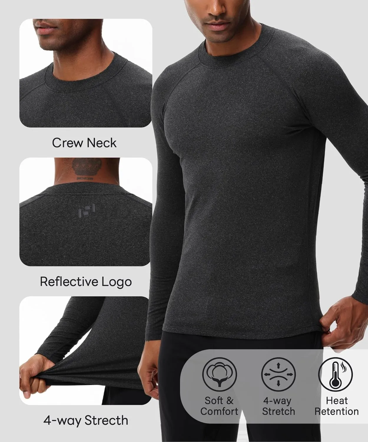 ADOREISM Men's Long Sleeve Thermal Underwear Tops Moisture Wicking Base Layer Thermal Slim Fit Athletic Shirts for Men