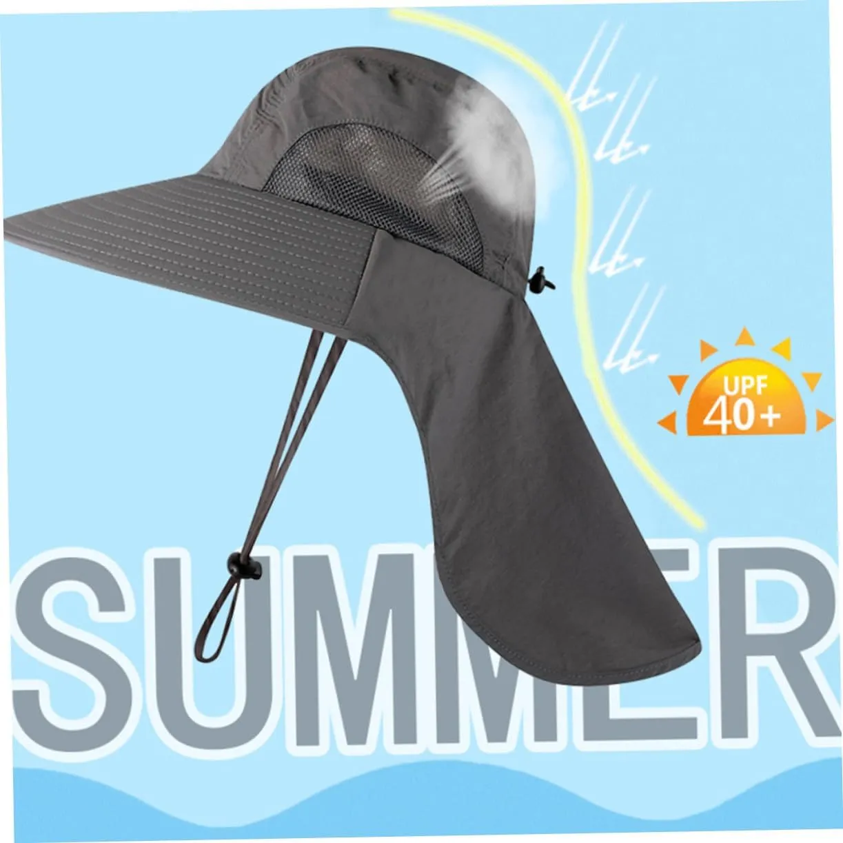 Beaupretty Outdoor Sun Hat with Neck Cover and Chinstrap Wide Brim Fishing Cap for Hiking Climbing and Sailing UV