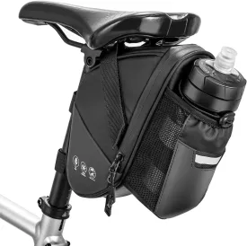 Bike Seat Bag, Bicycle Saddle Bag Under Seat Cycling Seat Pack with Water Bottle Holder for Mountain Road Bikes Black