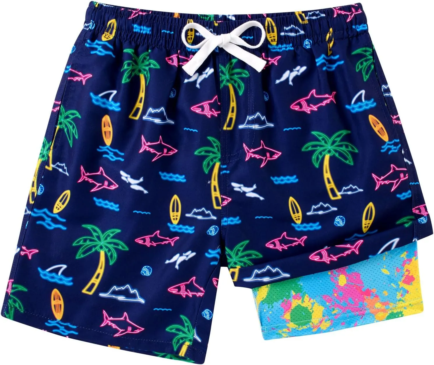 Boys Swim Trunks with Compression Liner Swimming Shorts Quick Dry Bathing Suit for 7-20 Years