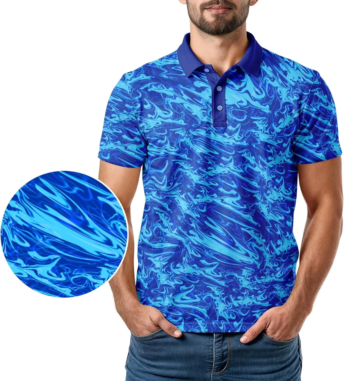 Classic Resort Wear Golf Polo ??Tropical Hawaiian Men Performance Short Sleeve Shirt Moisture Dry Fit Casual S Thru 5XL Funny