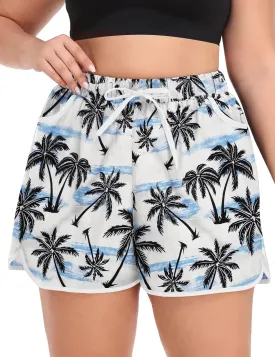 COOTRY Womens Plus Size Beach Shorts Quick Dry Drawstring Board Shorts Swim Shorts with Pockets
