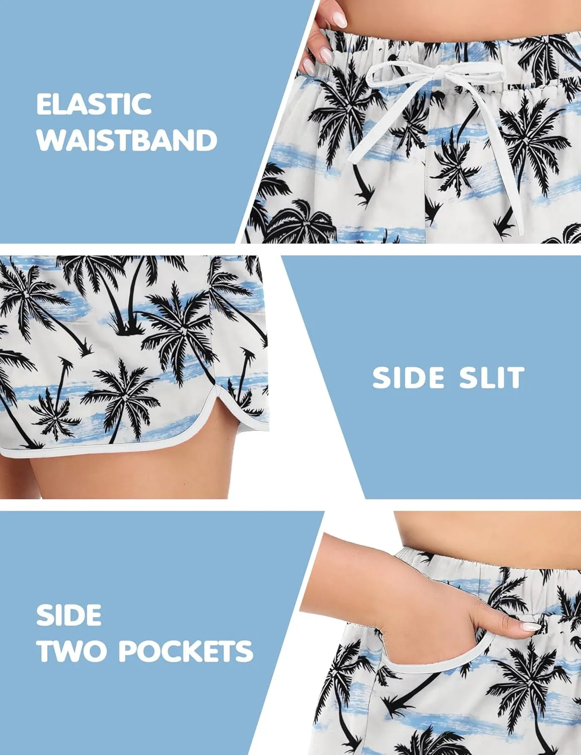 COOTRY Womens Plus Size Beach Shorts Quick Dry Drawstring Board Shorts Swim Shorts with Pockets