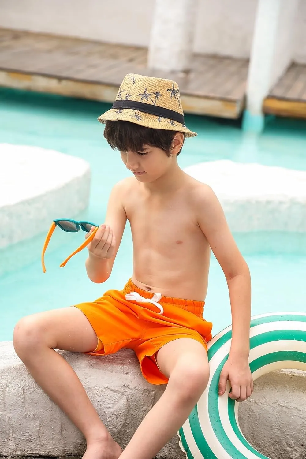 Cozople 7-20T Boys Swim Trunks with Compression Liner Solid Color Bathing Suit Quick Dry Swim Shorts Swimwear