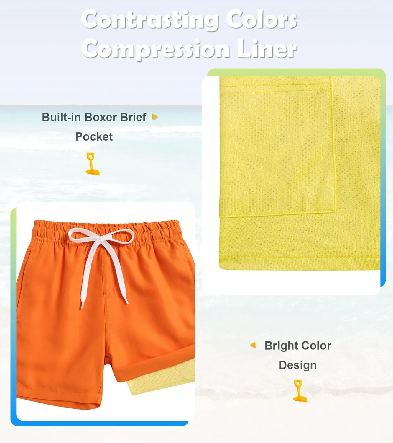 Cozople 7-20T Boys Swim Trunks with Compression Liner Solid Color Bathing Suit Quick Dry Swim Shorts Swimwear