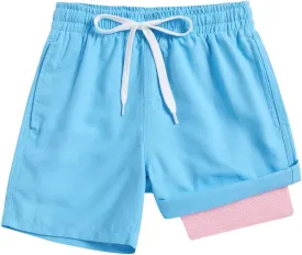 Cozople 7-20T Boys Swim Trunks with Compression Liner Solid Color Bathing Suit Quick Dry Swim Shorts Swimwear