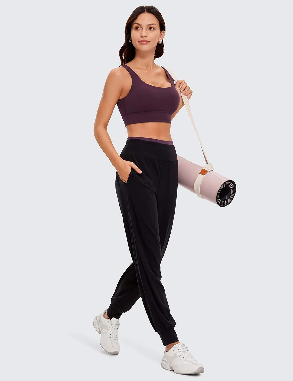 CRZ YOGA Butterluxe Womens U Back Sports Bra - Scoop Neck Padded Low Impact Yoga Clothes Workout Crop Top with Built in Pads