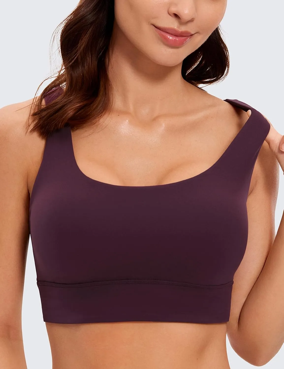 CRZ YOGA Butterluxe Womens U Back Sports Bra - Scoop Neck Padded Low Impact Yoga Clothes Workout Crop Top with Built in Pads