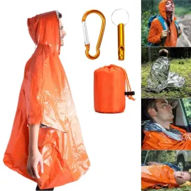 Emergency Blanket Aluminum Film Poncho Raincoat Outdoor Survival Tool Warmer