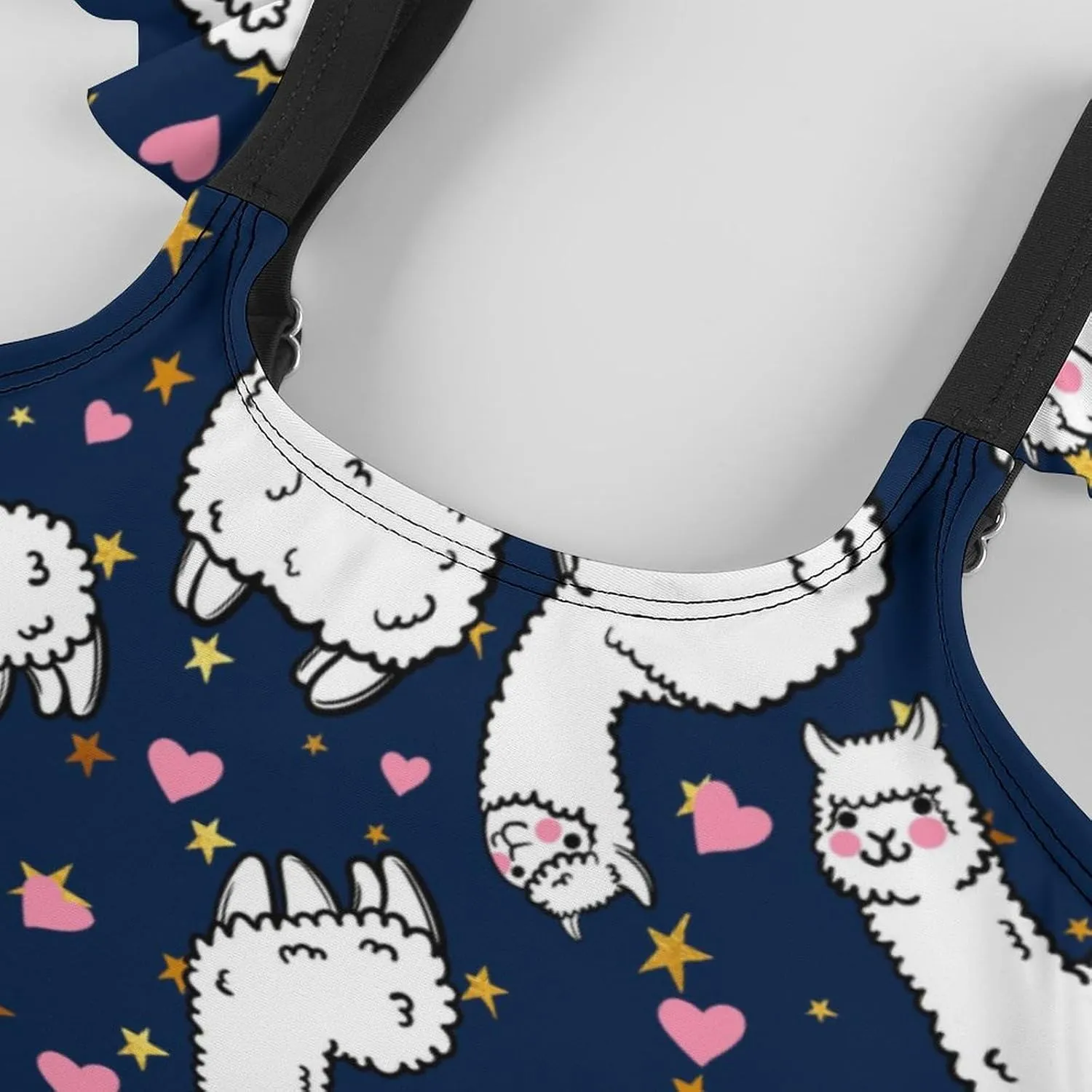 Girls One Piece Swimsuit Cute Alpacas Hearts Stars Ruffles Swimwear Bathing Suits 3-12 Years