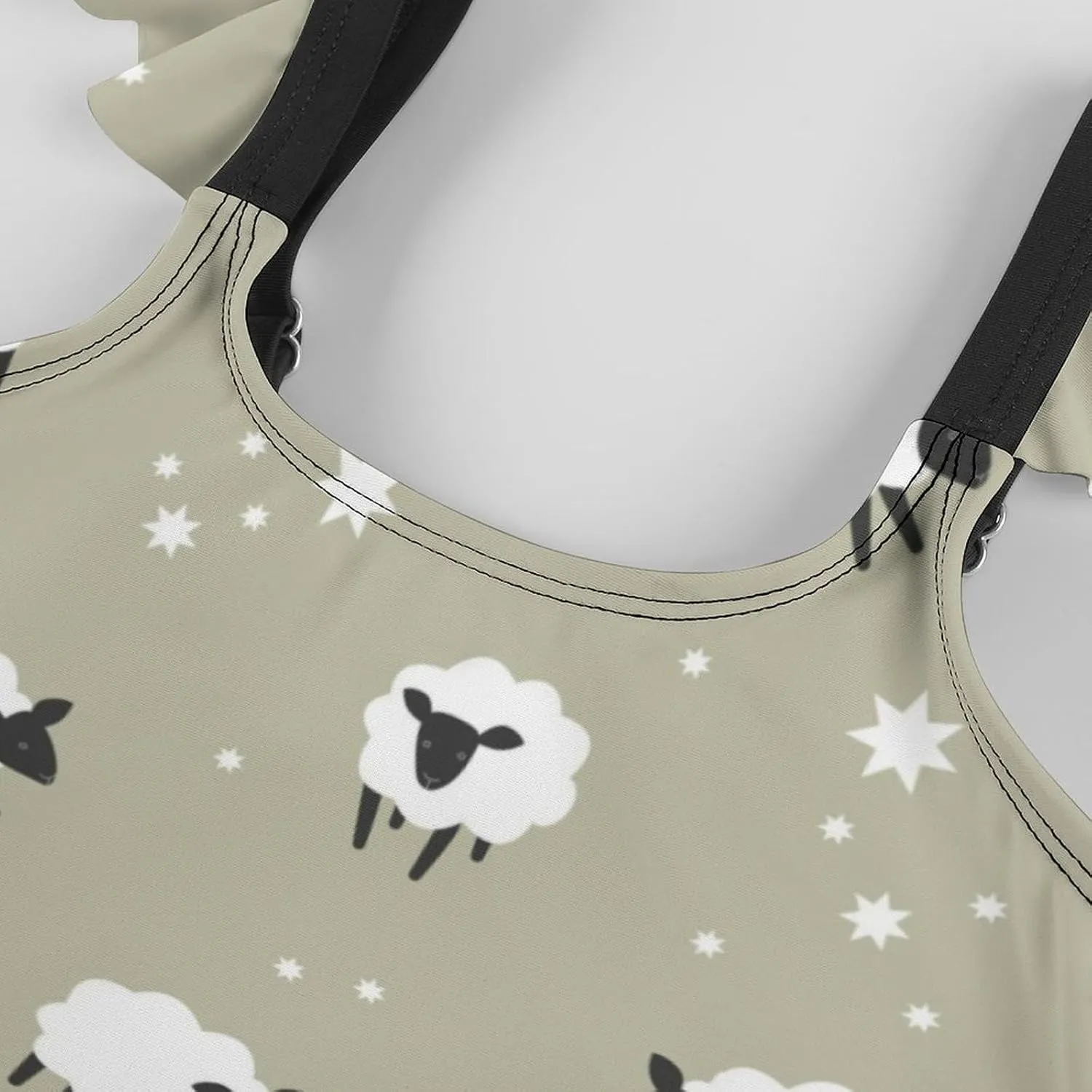 Girls One Piece Swimsuit Cute Alpacas Hearts Stars Ruffles Swimwear Bathing Suits 3-12 Years