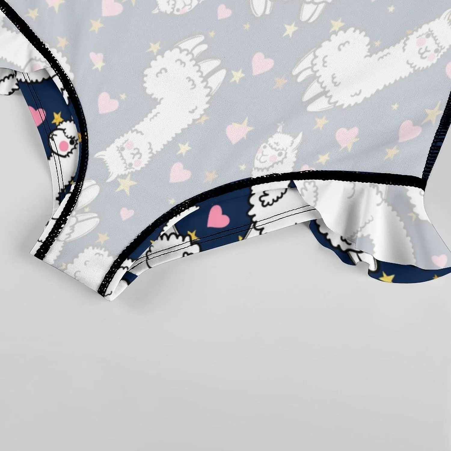 Girls One Piece Swimsuit Cute Alpacas Hearts Stars Ruffles Swimwear Bathing Suits 3-12 Years