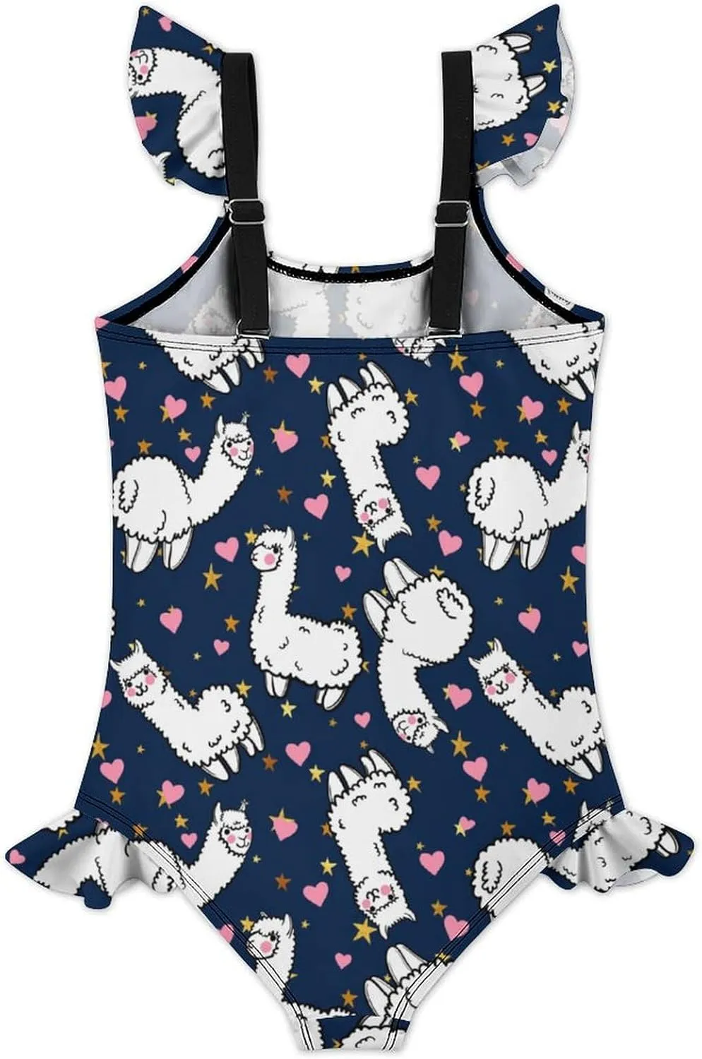 Girls One Piece Swimsuit Cute Alpacas Hearts Stars Ruffles Swimwear Bathing Suits 3-12 Years