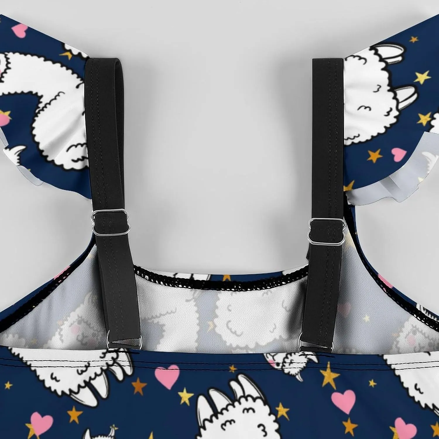 Girls One Piece Swimsuit Cute Alpacas Hearts Stars Ruffles Swimwear Bathing Suits 3-12 Years