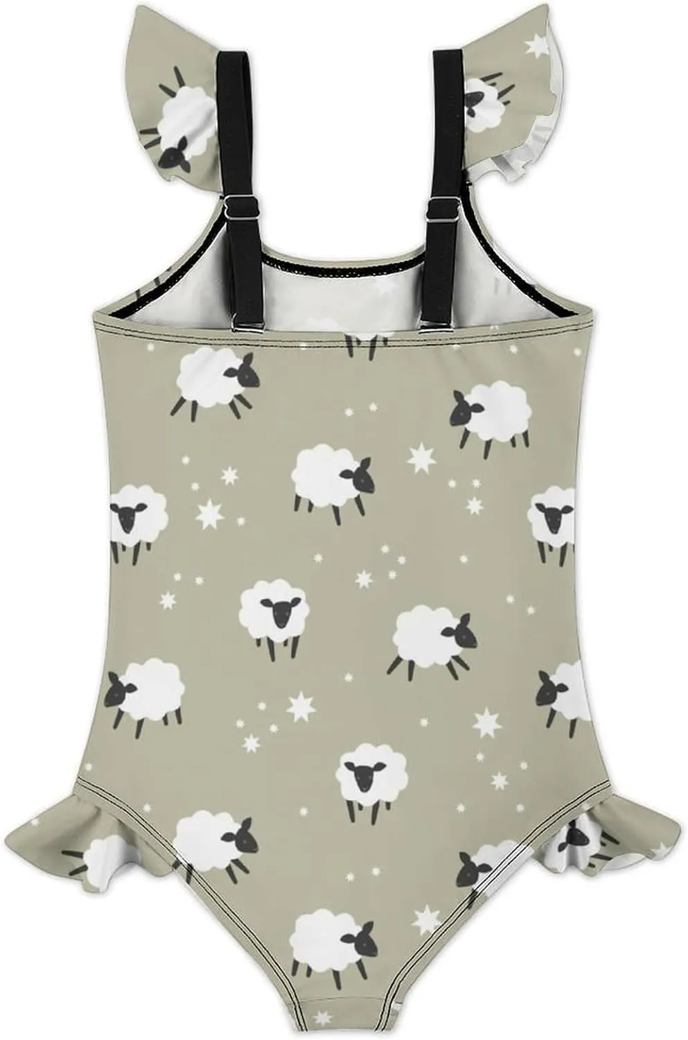 Girls One Piece Swimsuit Cute Alpacas Hearts Stars Ruffles Swimwear Bathing Suits 3-12 Years