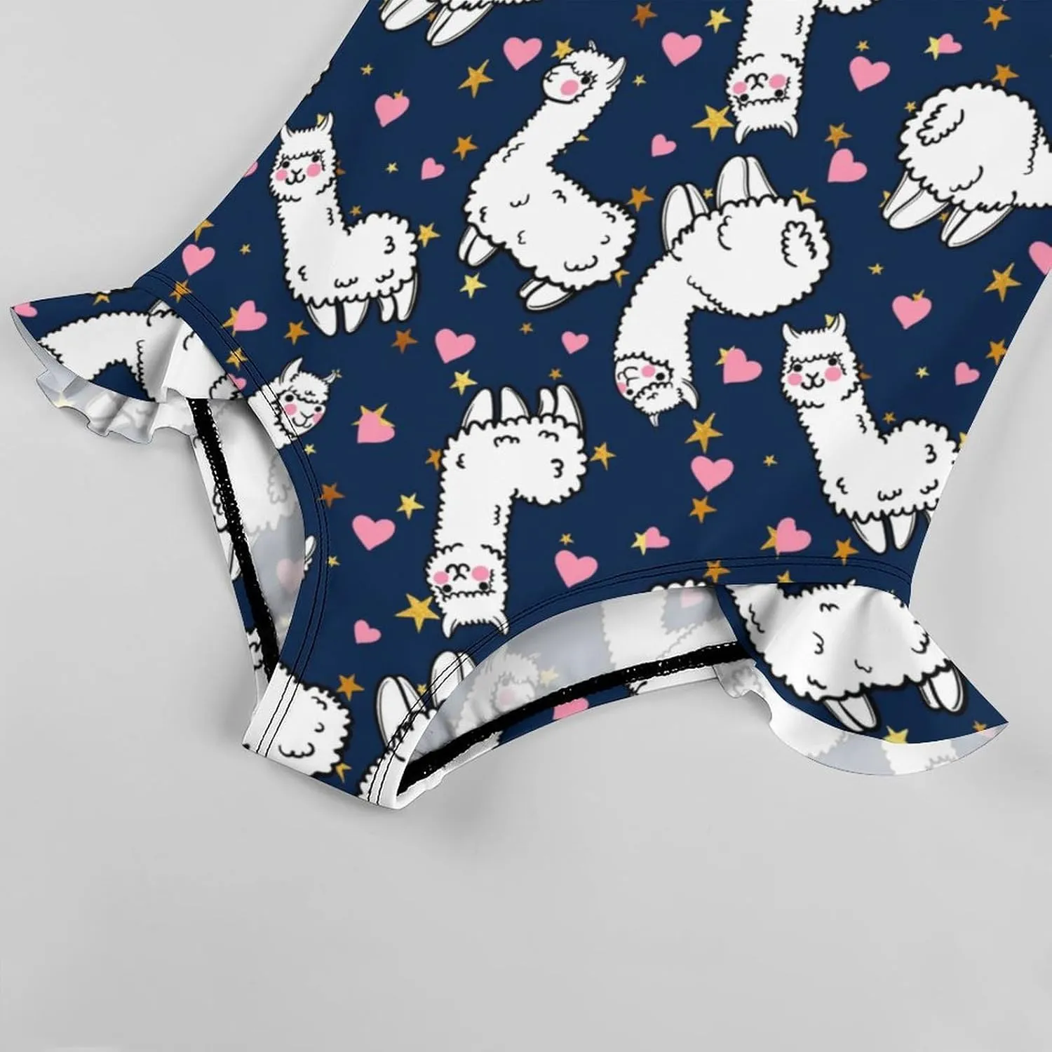 Girls One Piece Swimsuit Cute Alpacas Hearts Stars Ruffles Swimwear Bathing Suits 3-12 Years