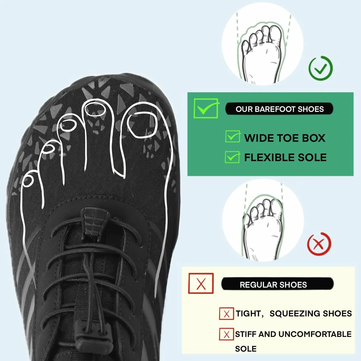 Hike Barefoot Water Shoes for Women Men, Barefoot Shoes with Wide Toe Box, Non-Slip & Quick Dry Breathable Aqua Socks for Beach Pool Aqua Swim Surf Hiking Walking Shoes