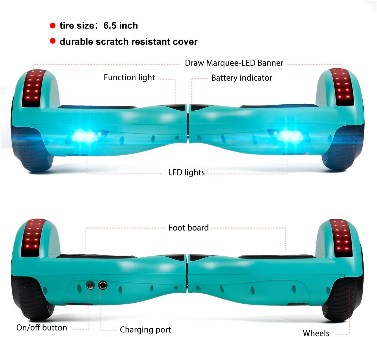 Hoverboard, 6.5 Inch Self Balancing Hoverboards with Bluetooth and Flashing LED Lights, Hover Board for Kids Teenagers
