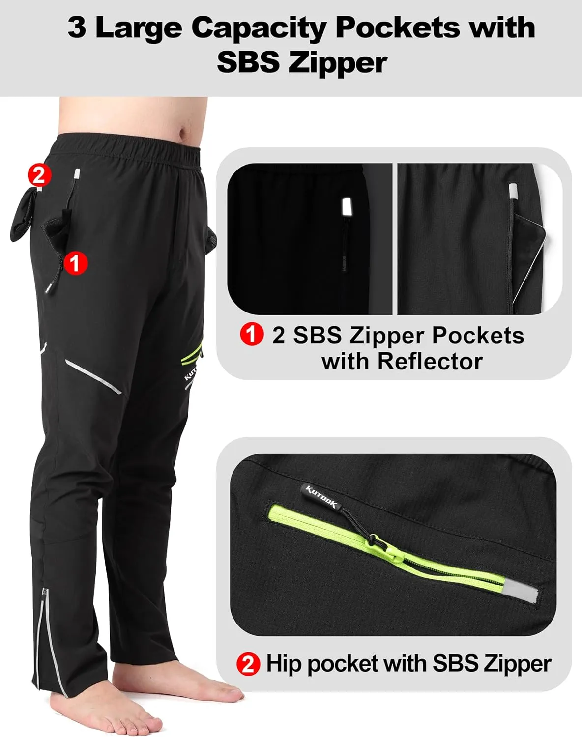 KUTOOK Cycling Bike Pants Summer/Winter Men S-4XL Quick-Dry Breathable Moutain Bike Pants for Outdoor Hiking Running Exercise
