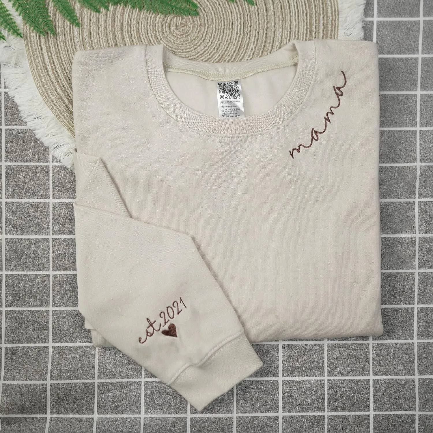 LULLBABYMALL Personalized Embroidered Mama EST Sweatshirt For Women, Mom Custom Gifts for Mother's Day Chirstmas