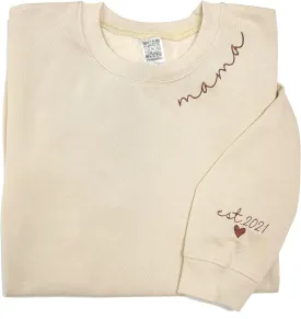LULLBABYMALL Personalized Embroidered Mama EST Sweatshirt For Women, Mom Custom Gifts for Mother's Day Chirstmas