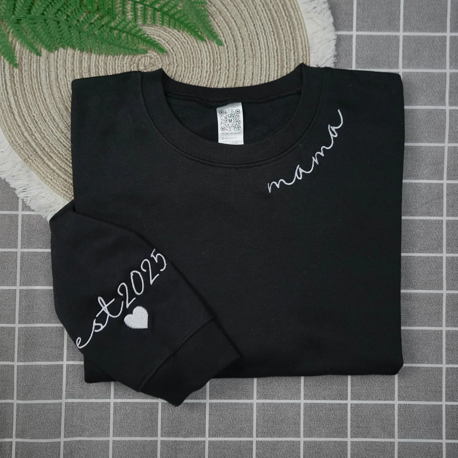 LULLBABYMALL Personalized Embroidered Mama EST Sweatshirt For Women, Mom Custom Gifts for Mother's Day Chirstmas
