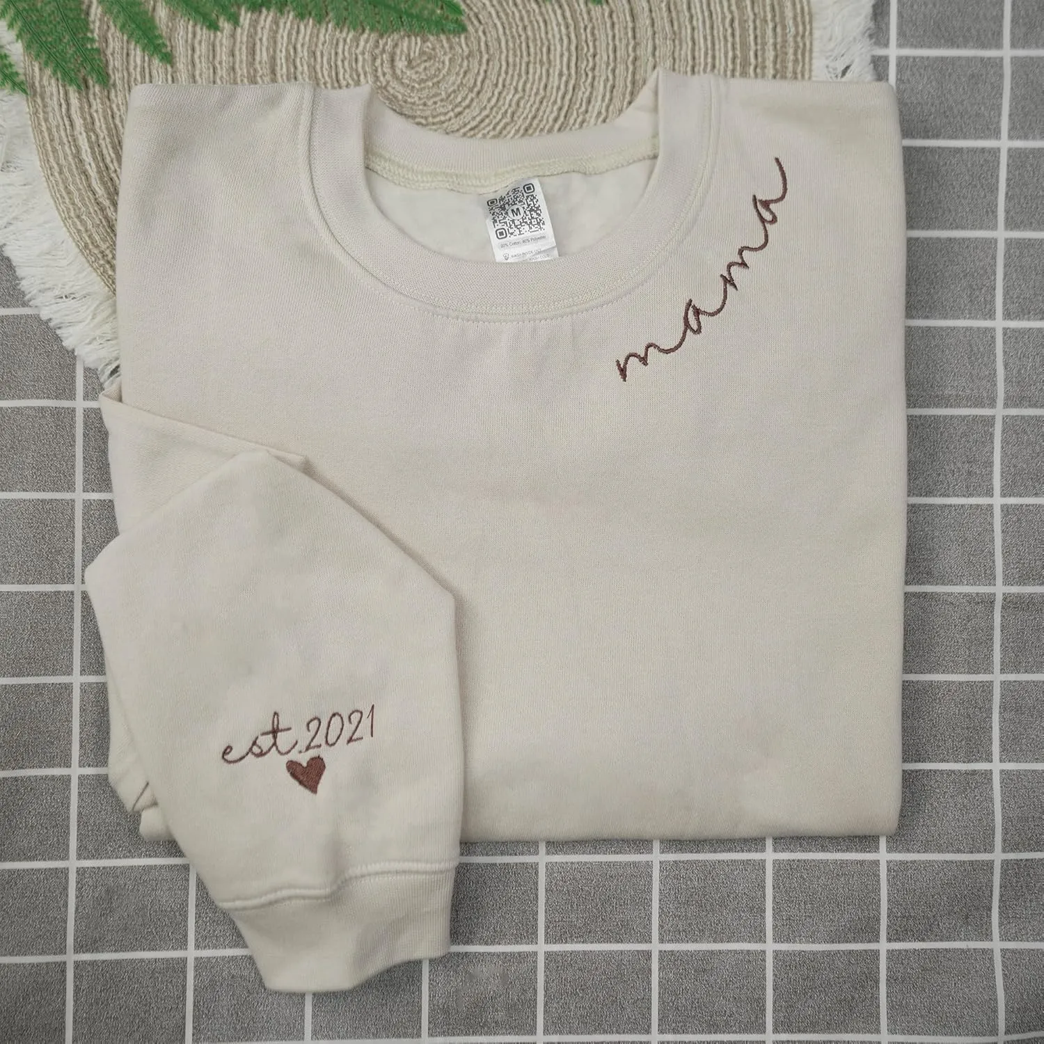 LULLBABYMALL Personalized Embroidered Mama EST Sweatshirt For Women, Mom Custom Gifts for Mother's Day Chirstmas