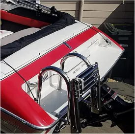 Marine Yacht Dock Ladder Swimming Pool Folding Boat Ladder, Pontoon Ladder Heavy Duty 4 Step Dock Ladder Retractable, Stainless Steel Deck Fishing Boat Ladders Load 200kg, Rear Entry Mouted