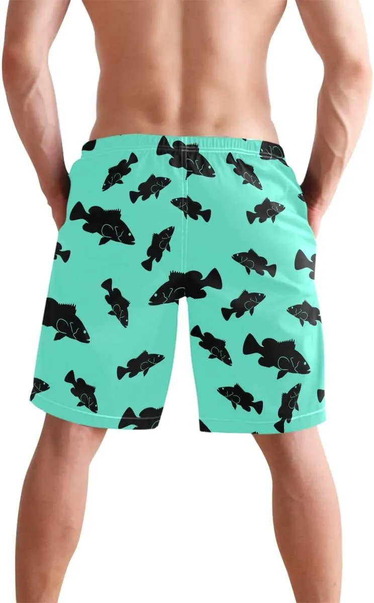 Men's Cow Print Shorts Drawstring Swim Trunks with Pockets and Mesh Lining