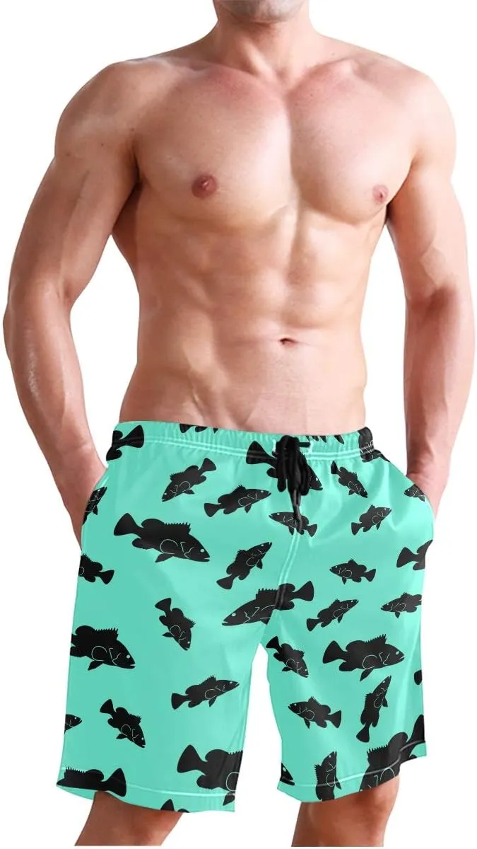 Men's Cow Print Shorts Drawstring Swim Trunks with Pockets and Mesh Lining