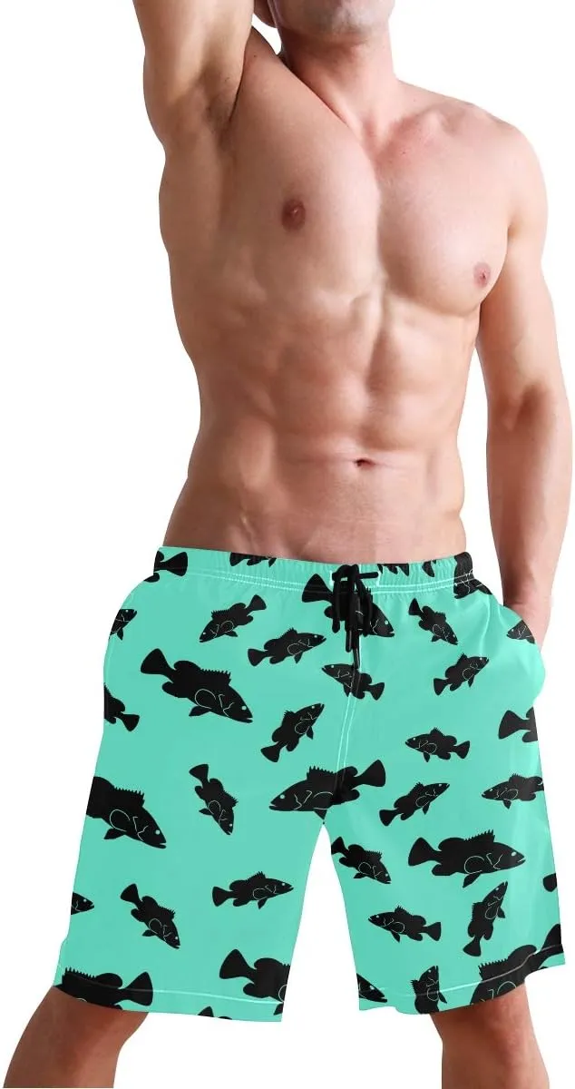 Men's Cow Print Shorts Drawstring Swim Trunks with Pockets and Mesh Lining