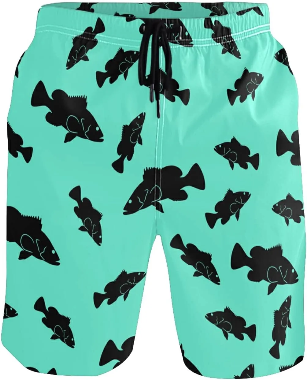 Men's Cow Print Shorts Drawstring Swim Trunks with Pockets and Mesh Lining