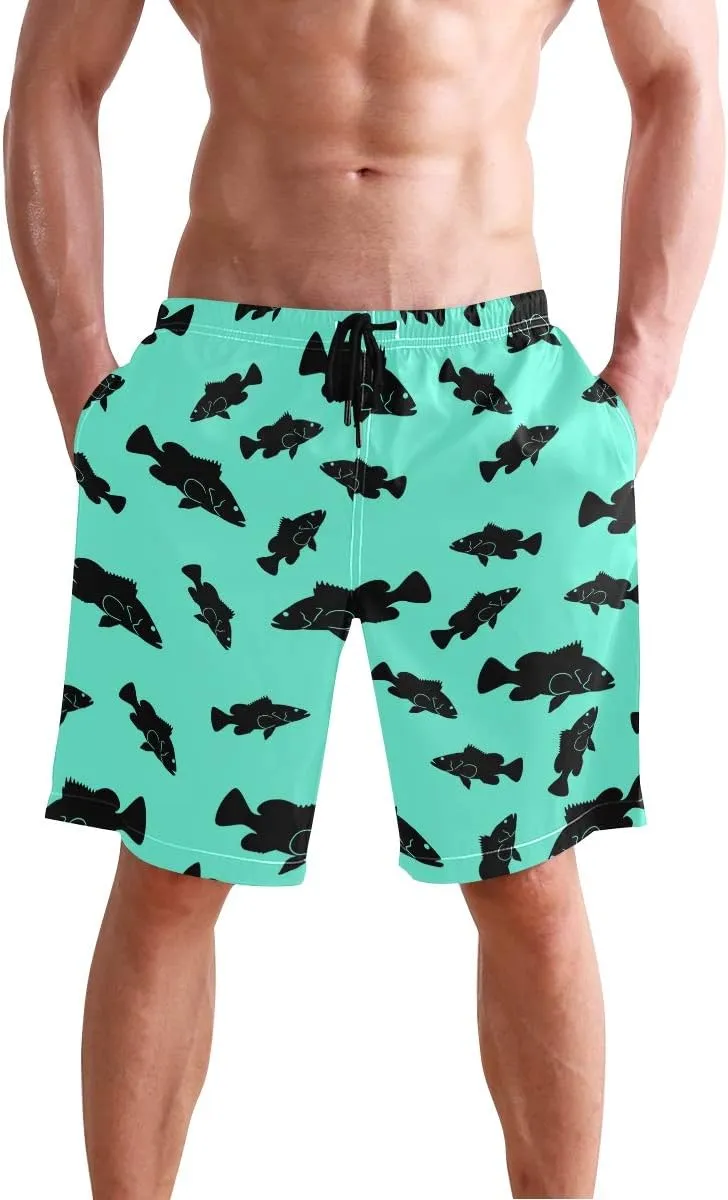 Men's Cow Print Shorts Drawstring Swim Trunks with Pockets and Mesh Lining