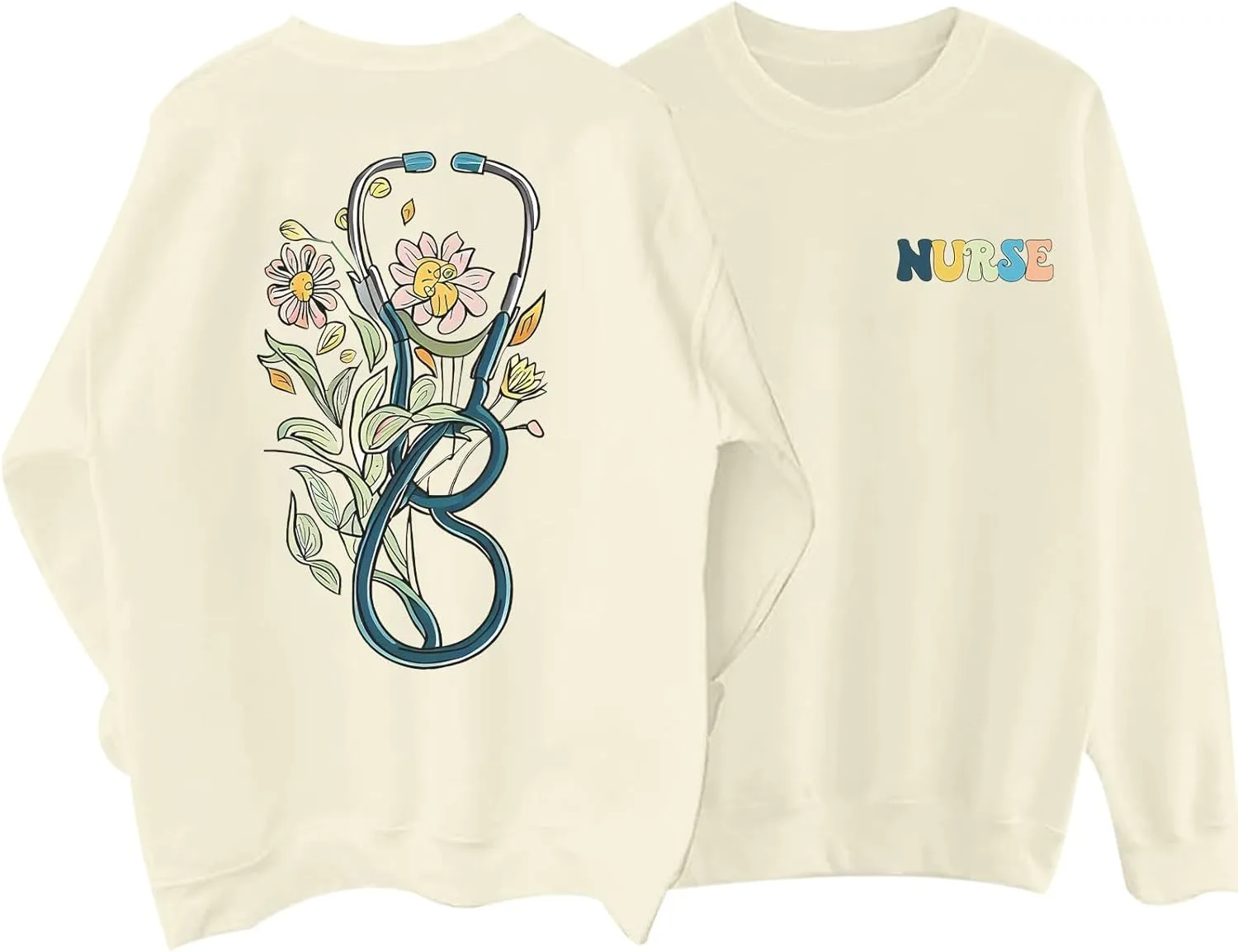 Nurse Graphic Crewneck Sweatshirts for women Floral Stethoscope Lightweight Sweatshirt Pullover Hoodie Nurses Gifts