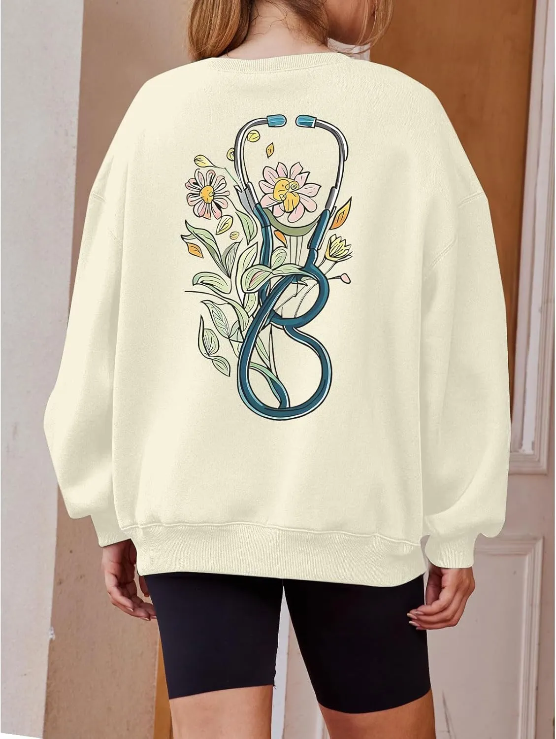 Nurse Graphic Crewneck Sweatshirts for women Floral Stethoscope Lightweight Sweatshirt Pullover Hoodie Nurses Gifts
