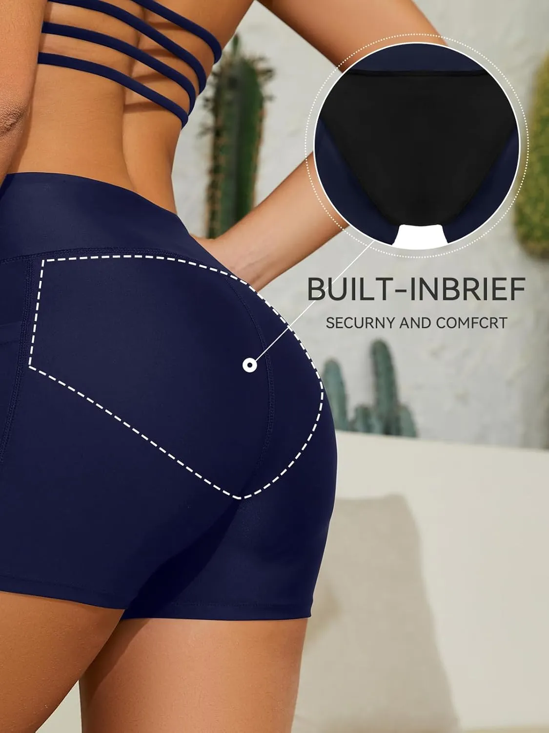 SHEKINI Women Swim Shorts Bathing Suit Bottoms High Waisted Tummy Control Board Swimsuit with Pockets