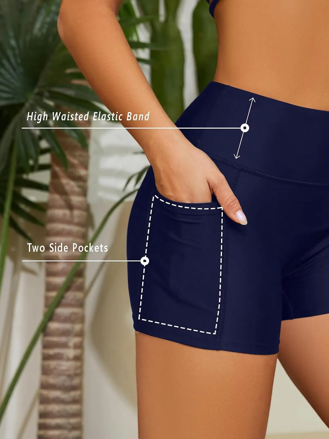 SHEKINI Women Swim Shorts Bathing Suit Bottoms High Waisted Tummy Control Board Swimsuit with Pockets