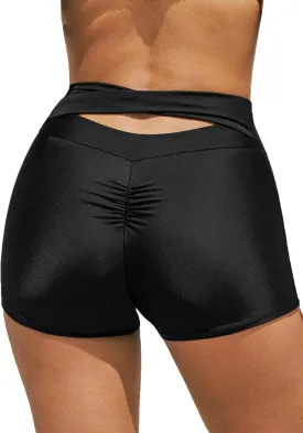 SherryDC Women High Waisted Swim Shorts V Cut Bikini Swimsuit Bottoms Drawstring Ruched Bathing Suit Board Shorts