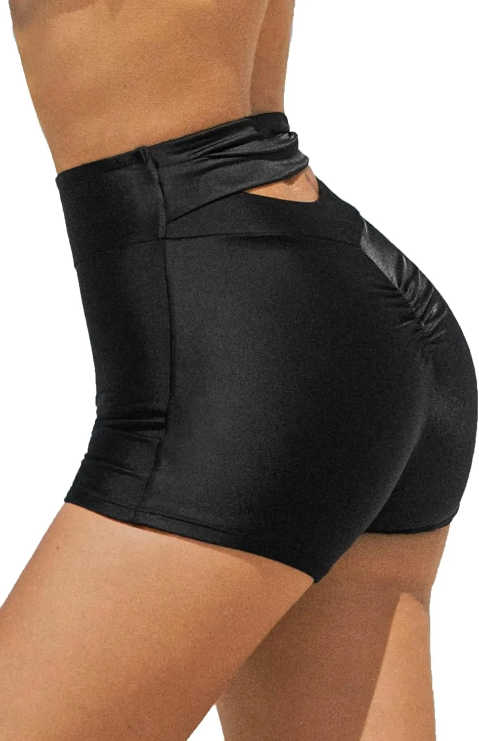SherryDC Women High Waisted Swim Shorts V Cut Bikini Swimsuit Bottoms Drawstring Ruched Bathing Suit Board Shorts