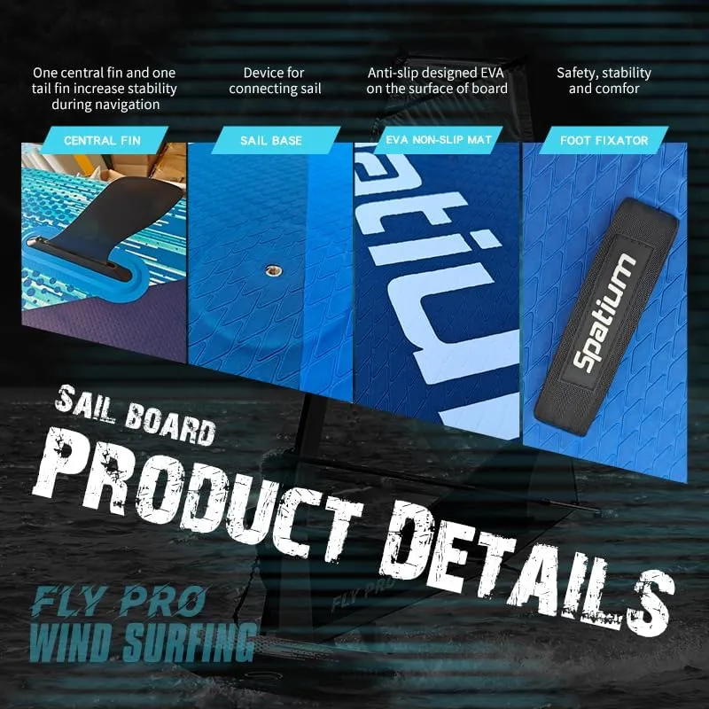 Spatium Wind Surfboard Sails Inflatable Windsurfing Board and Sail 5.0m/6.0m Inflatable Windsurf Sail with Sail Board for Newbie Friendly Windsurfer