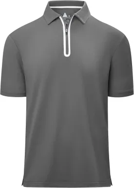 V VALANCH Mens Zipper Polo Shirts Short Sleeve Moisture Wicking Outdoor Golf Shirt Collared Athletic Tennis Polo